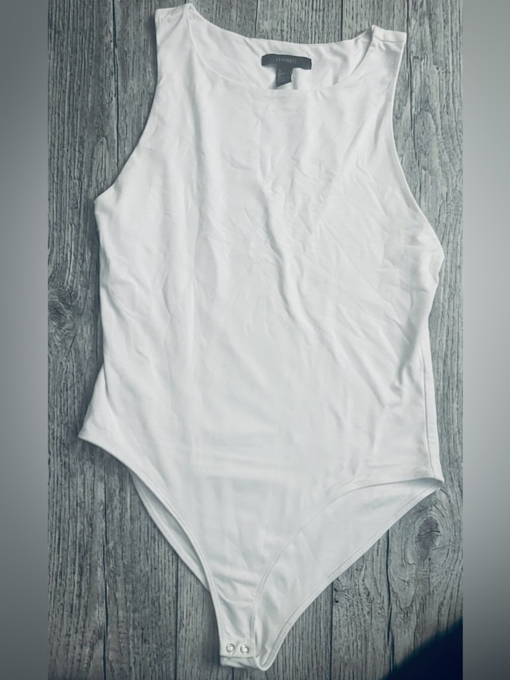 Forever 21 White Sleeveless High Neck Bodysuit